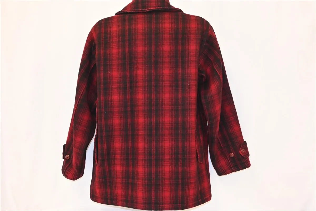 80s Woolrich Red Plaid Wool Mackinaw Hunting Jacket Large