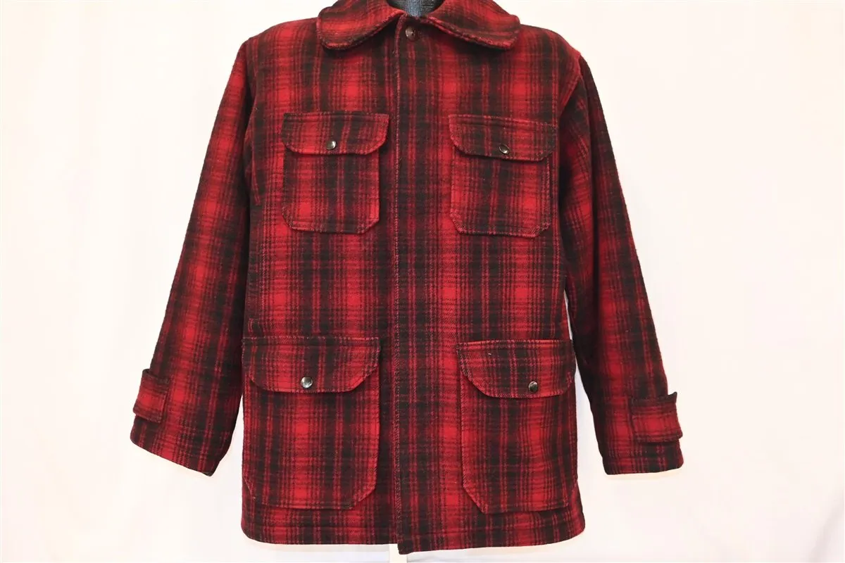 80s Woolrich Red Plaid Wool Mackinaw Hunting Jacket Large