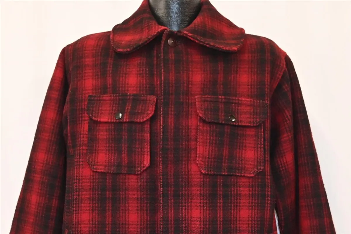 80s Woolrich Red Plaid Wool Mackinaw Hunting Jacket Large