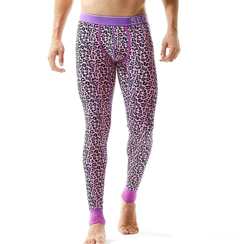 Aidase Long Johns Men Leopard Print Cotton Mens Leggings Sexy Underwear Warm Long Underpants Hip Hop Long Johns Winter Youth