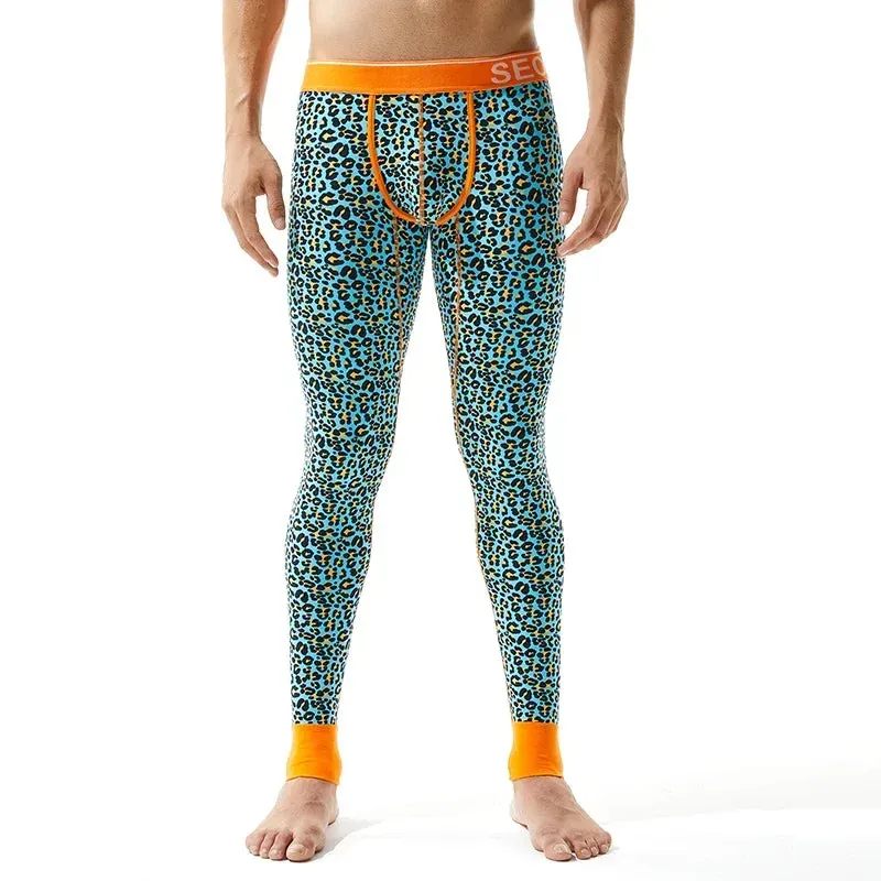 Aidase Long Johns Men Leopard Print Cotton Mens Leggings Sexy Underwear Warm Long Underpants Hip Hop Long Johns Winter Youth