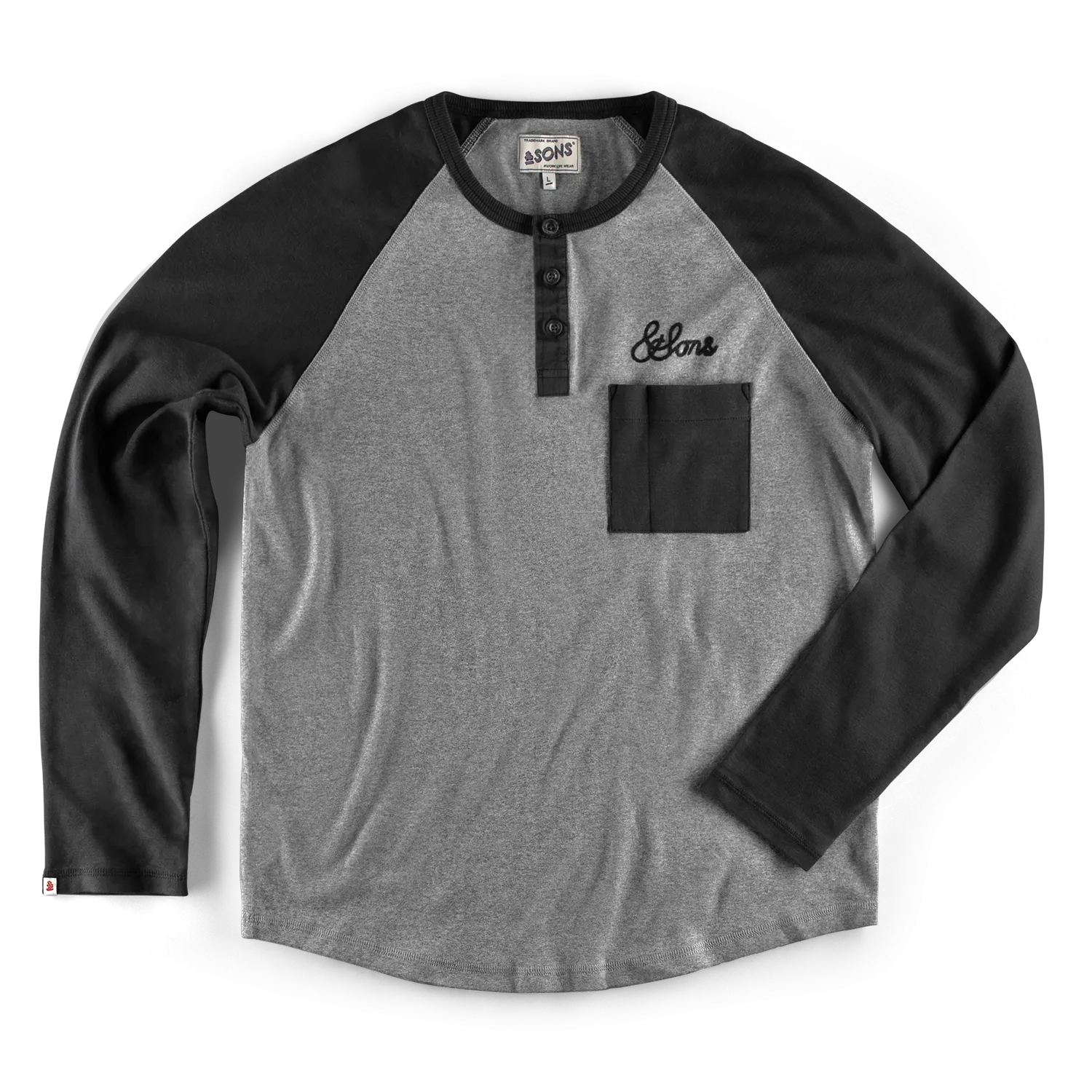 &SONS Infield Raglan Henley Shirt Grey/Charcoal