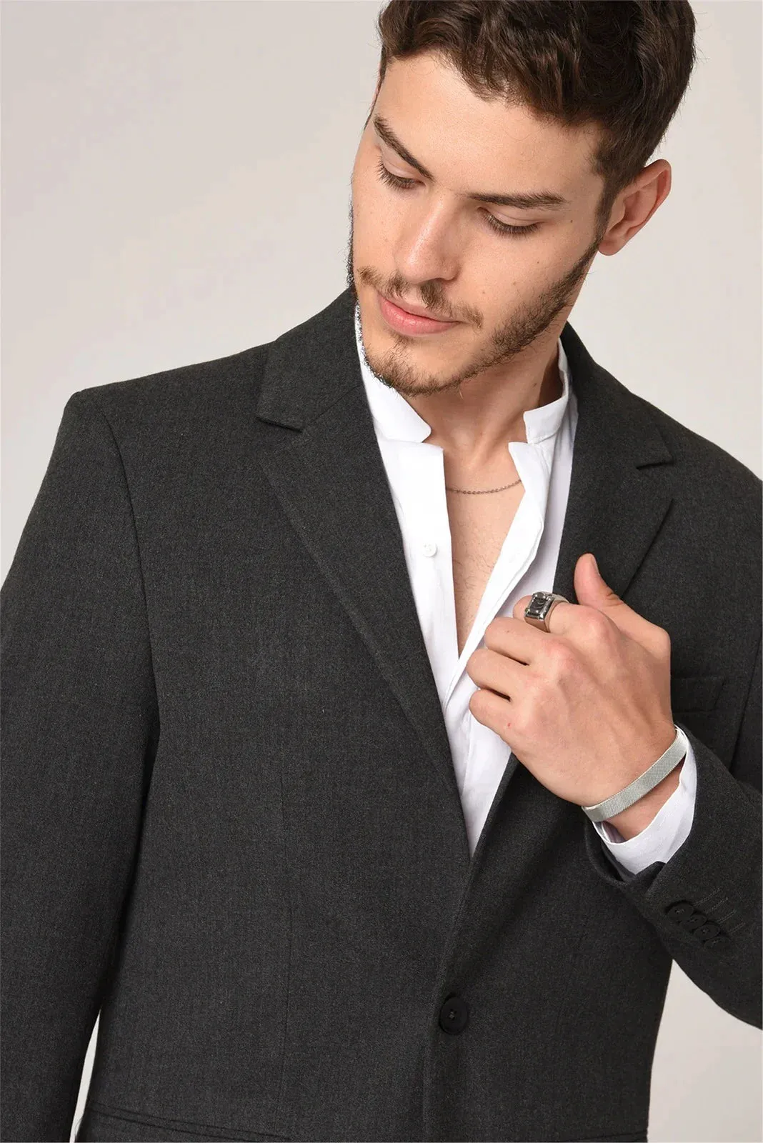 Antioch Dark Grey Blazer With Three Front Pockets