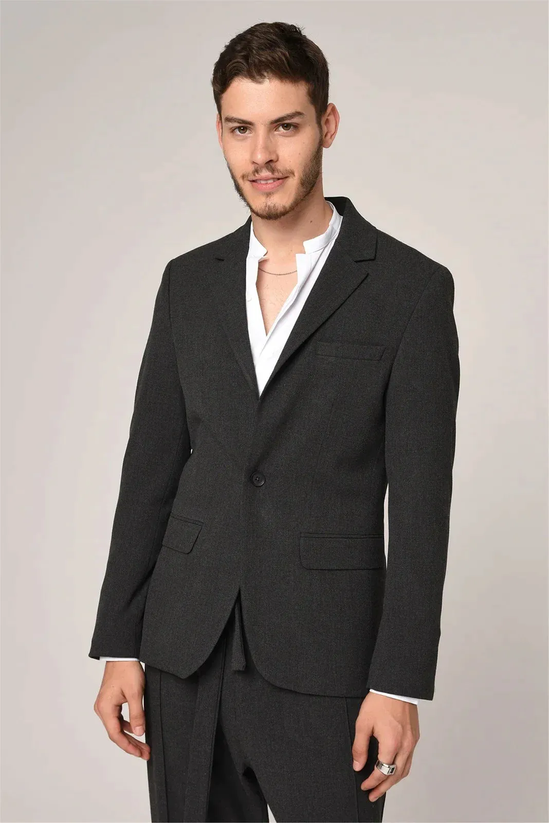 Antioch Dark Grey Blazer With Three Front Pockets