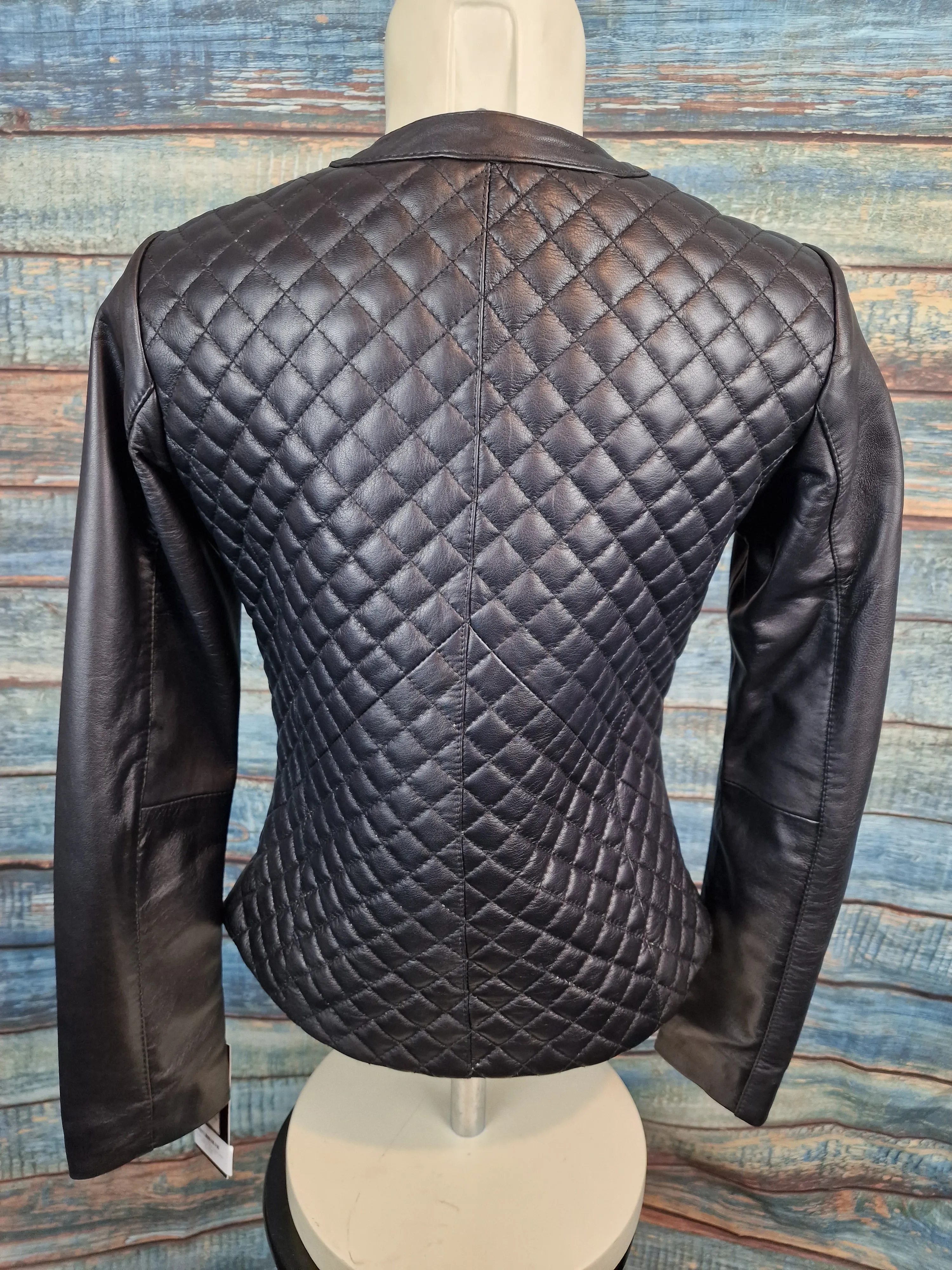 Ashwood Ladies Black Quilted Body Leather Jacket