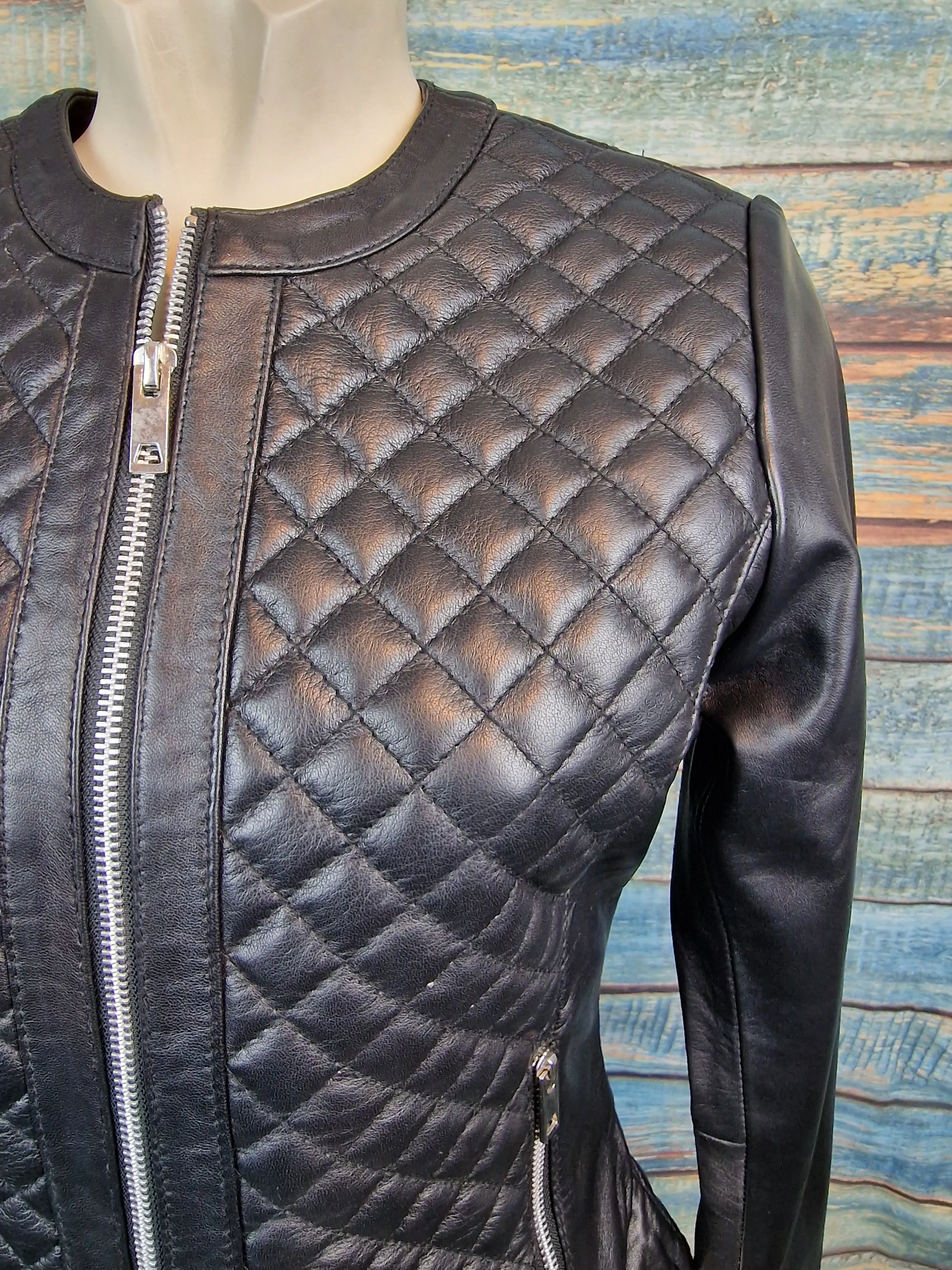 Ashwood Ladies Black Quilted Body Leather Jacket