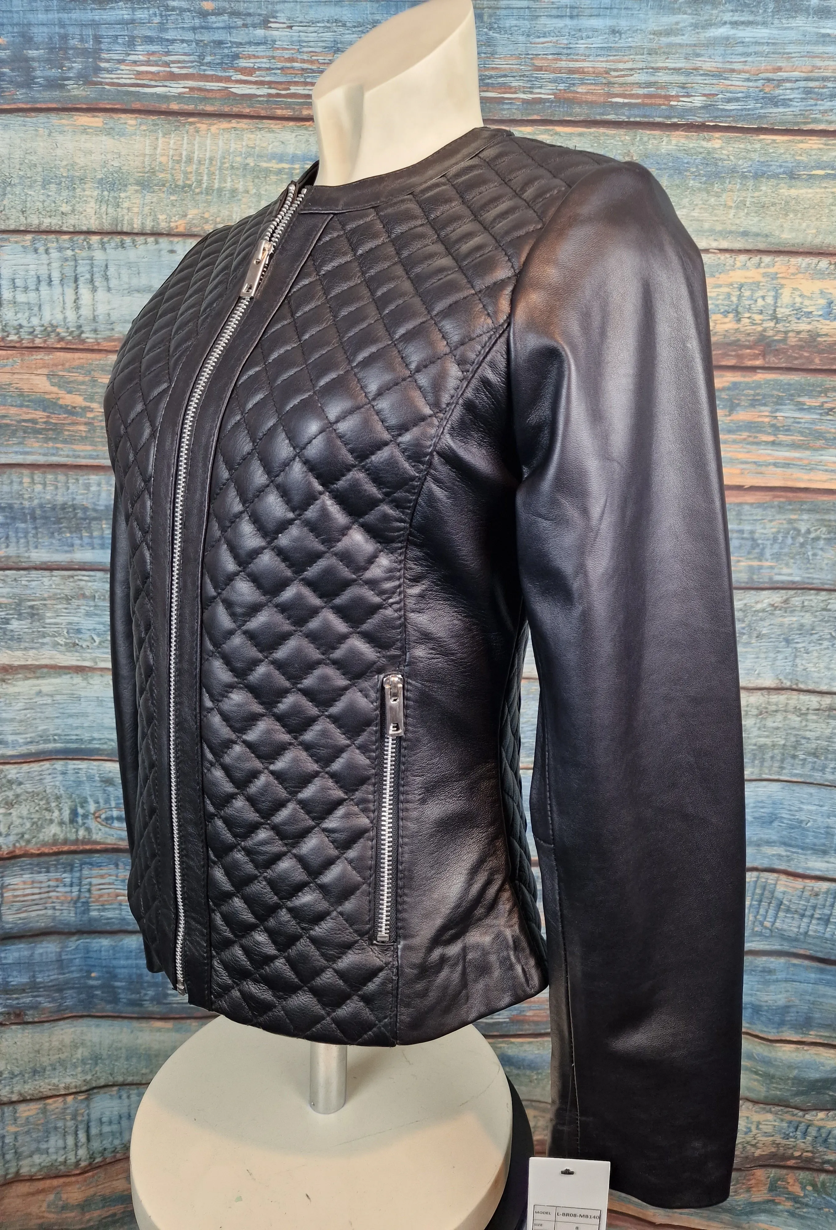 Ashwood Ladies Black Quilted Body Leather Jacket