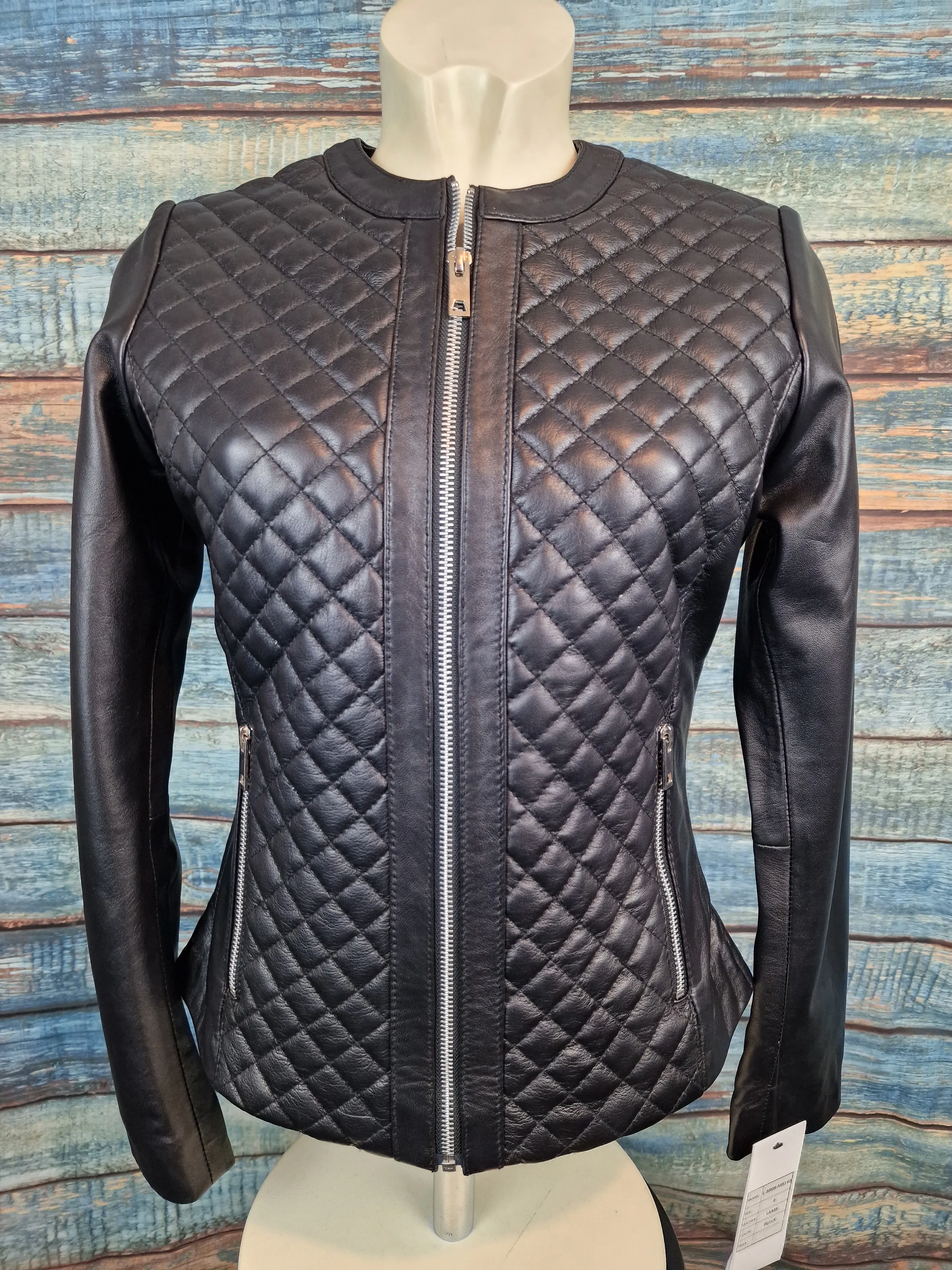 Ashwood Ladies Black Quilted Body Leather Jacket