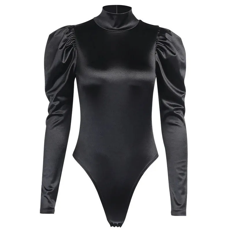 Black High Collar Long Sleeve Bodysuit