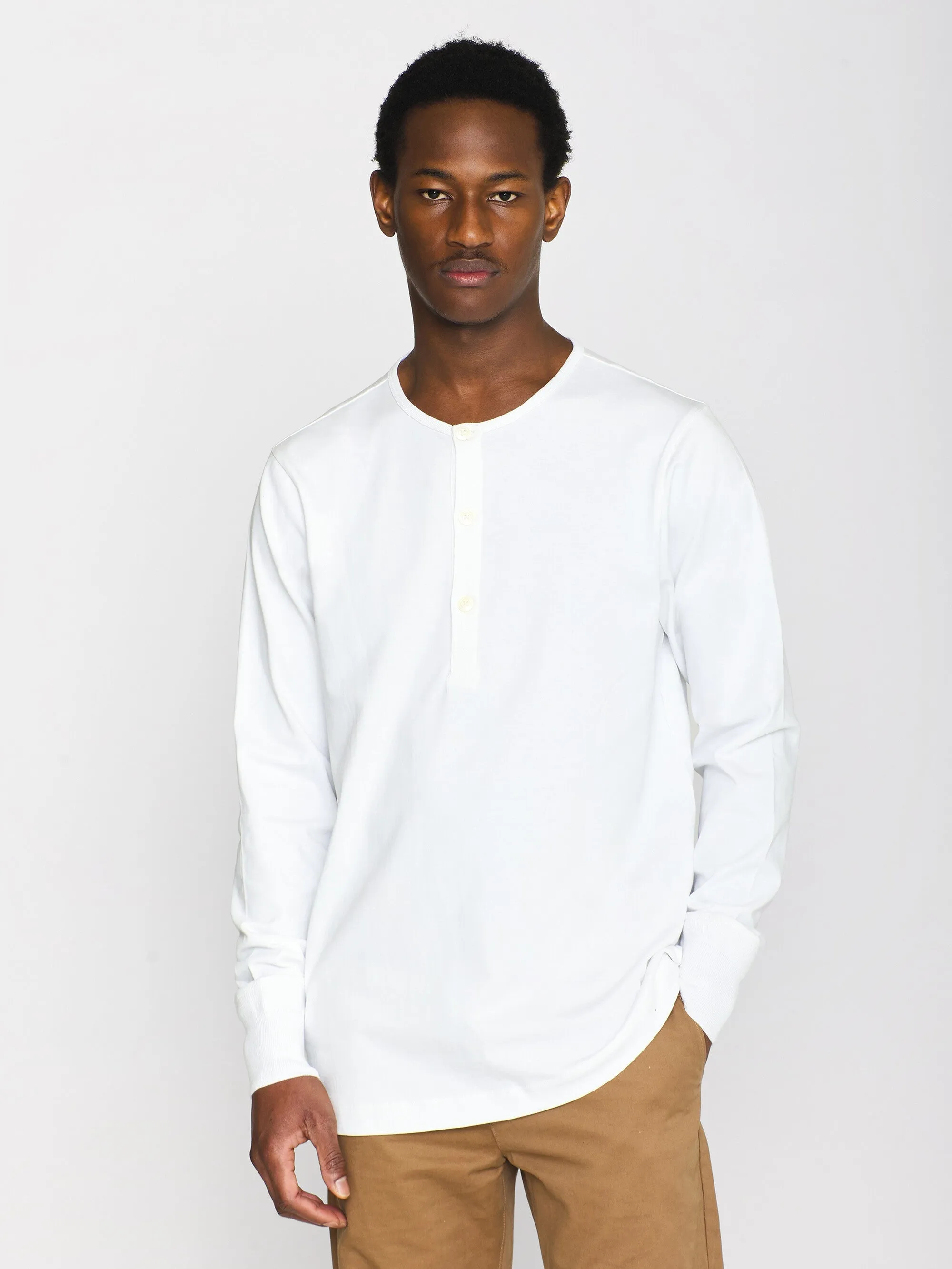 BO long sleeve henley - Regenerative Organic Certified™ - GOTS/Vegan - Bright White