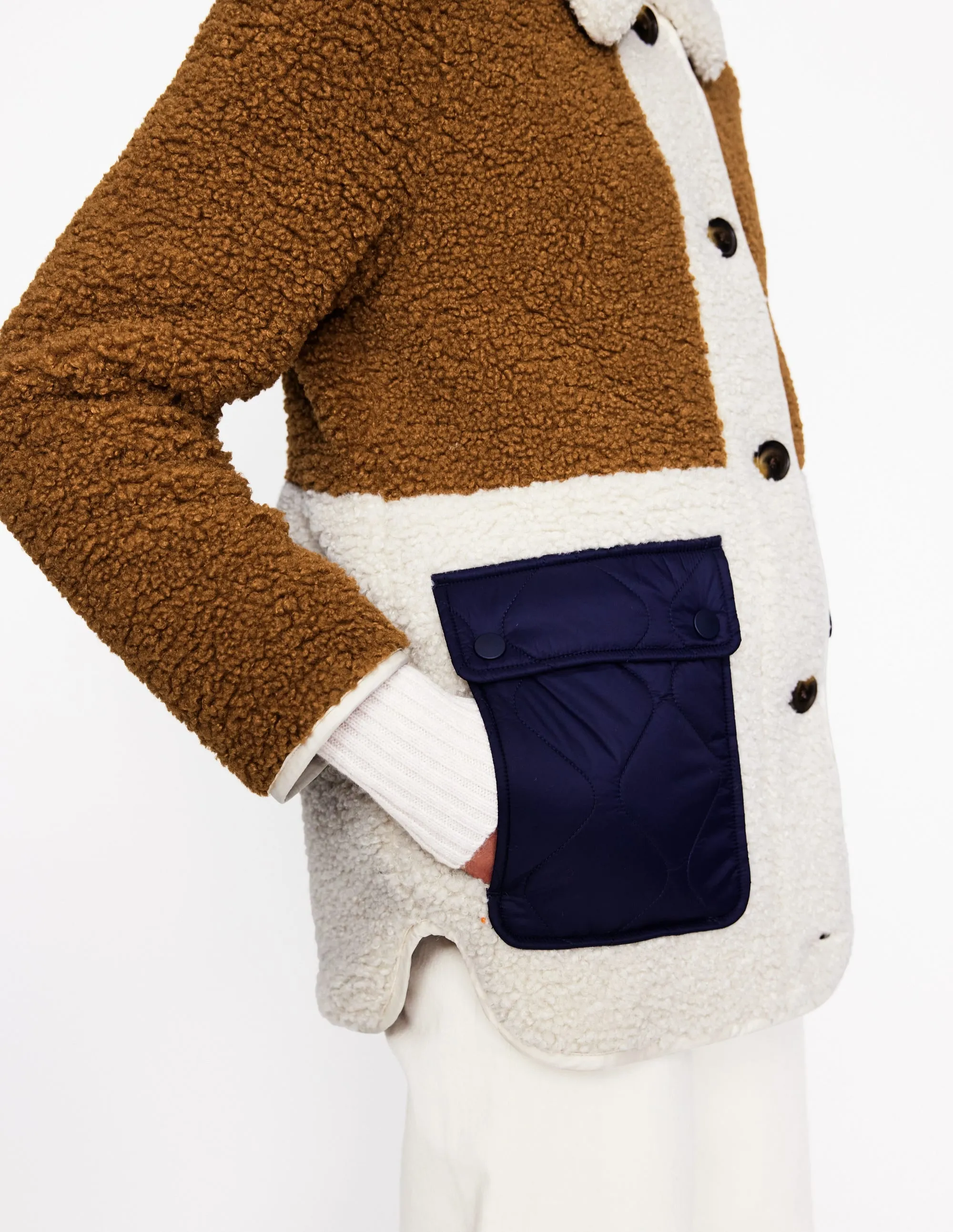 Borg Quilted Coat-Brown