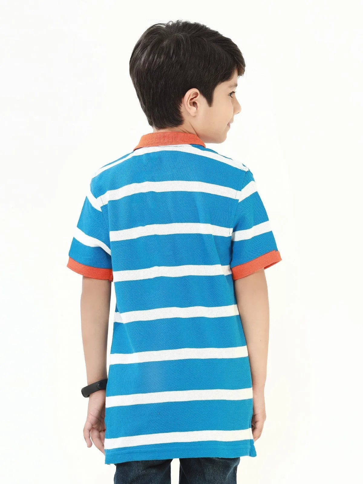 Boy's Blue Stripe Polo Shirt - EBTPS22-037