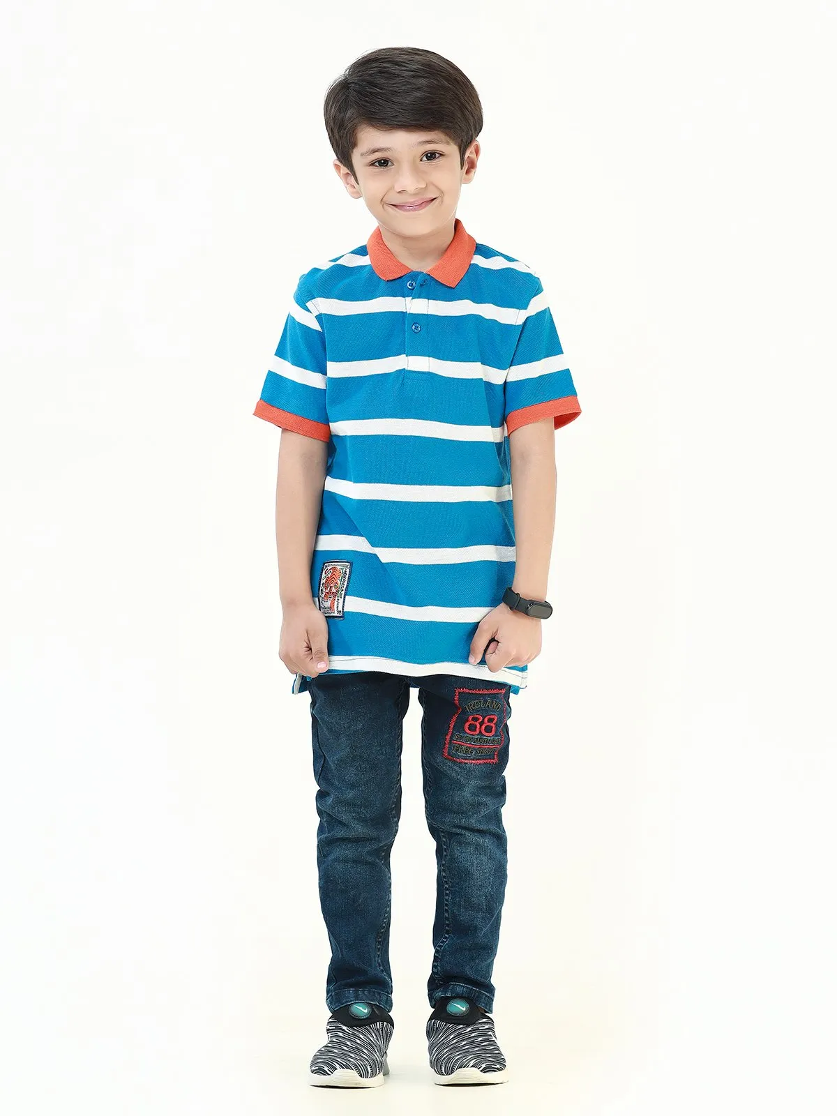 Boy's Blue Stripe Polo Shirt - EBTPS22-037