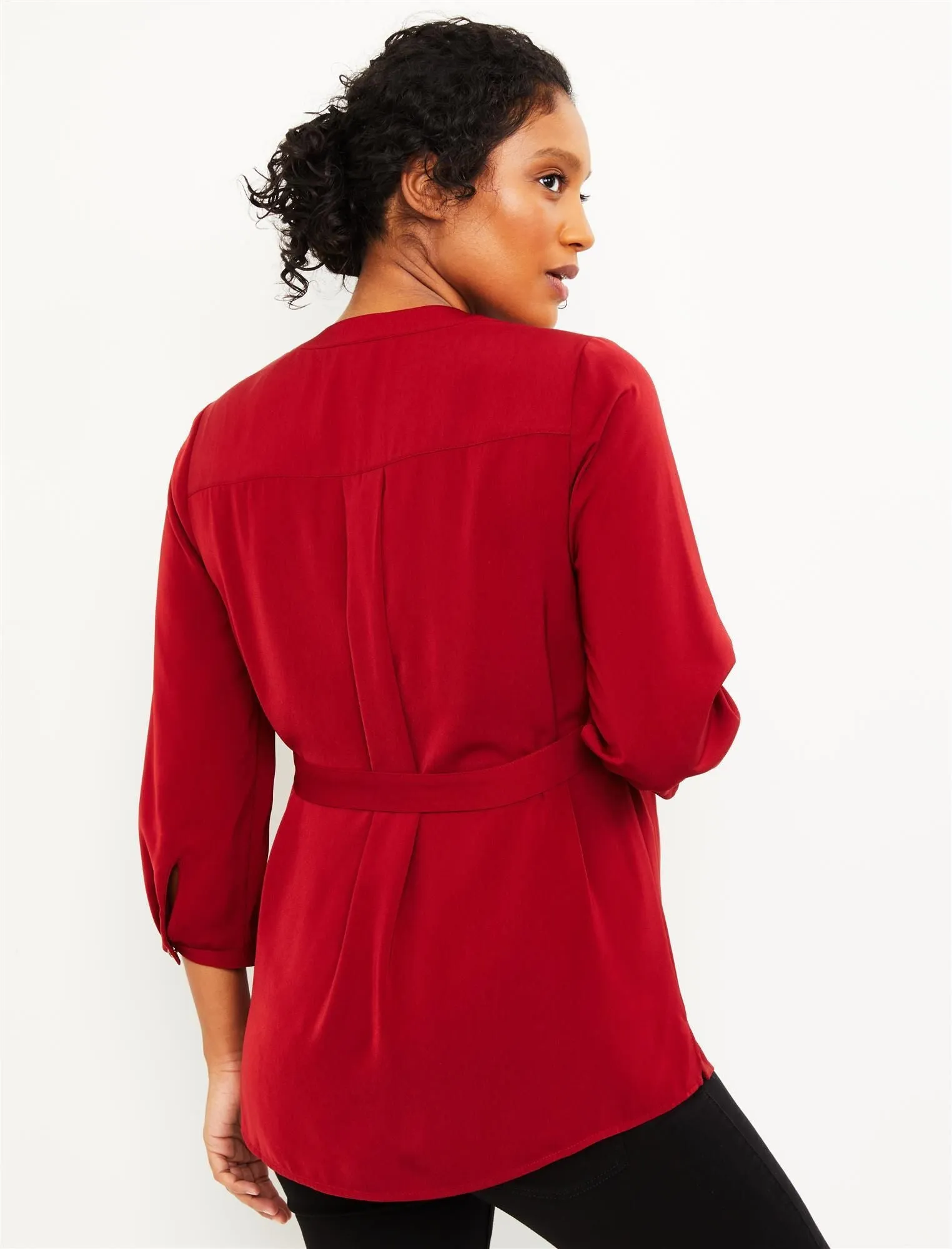 Button Front Tunic Maternity Shirt in Cranberry