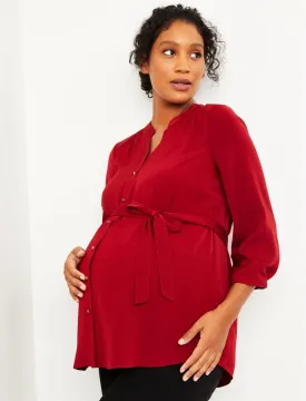 Button Front Tunic Maternity Shirt in Cranberry