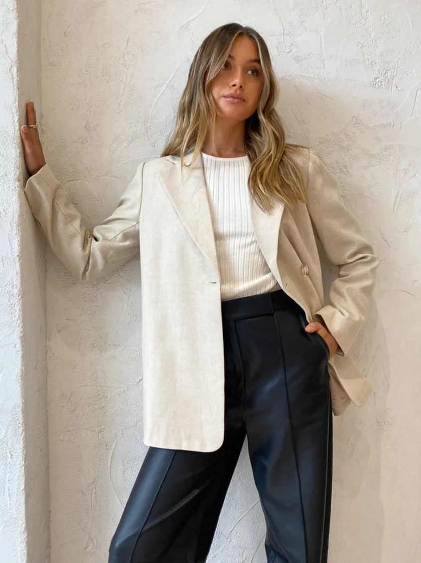 By Nicola Dionne Oversized Blazer in Beige Fishbone