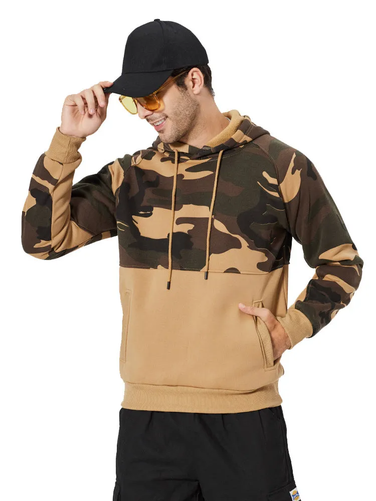 Casual Camouflage Color-Blocking Hoodies