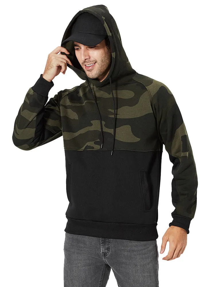 Casual Camouflage Color-Blocking Hoodies