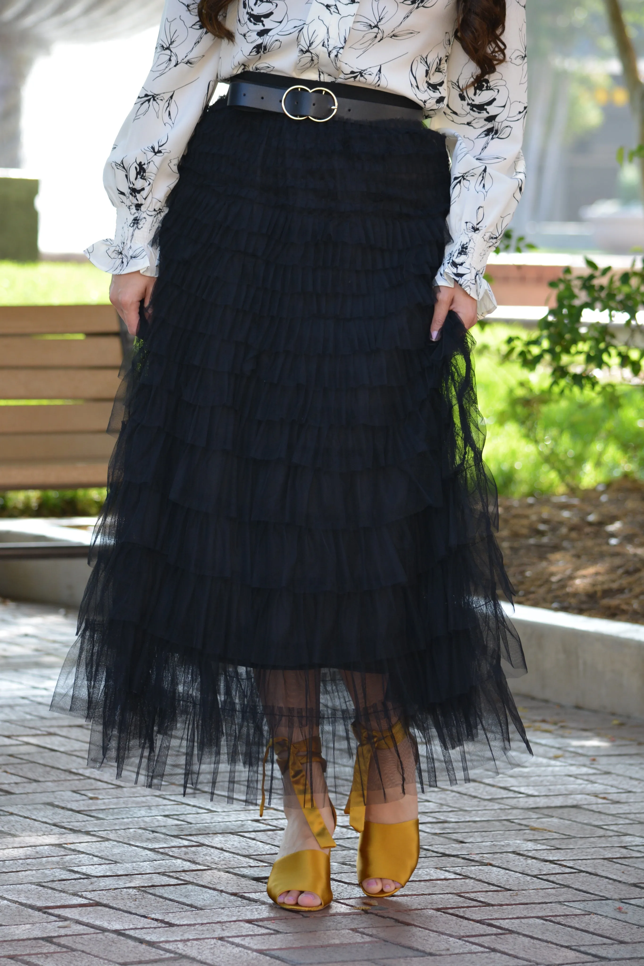 Charlotte Black Tulle Tiered Skirt