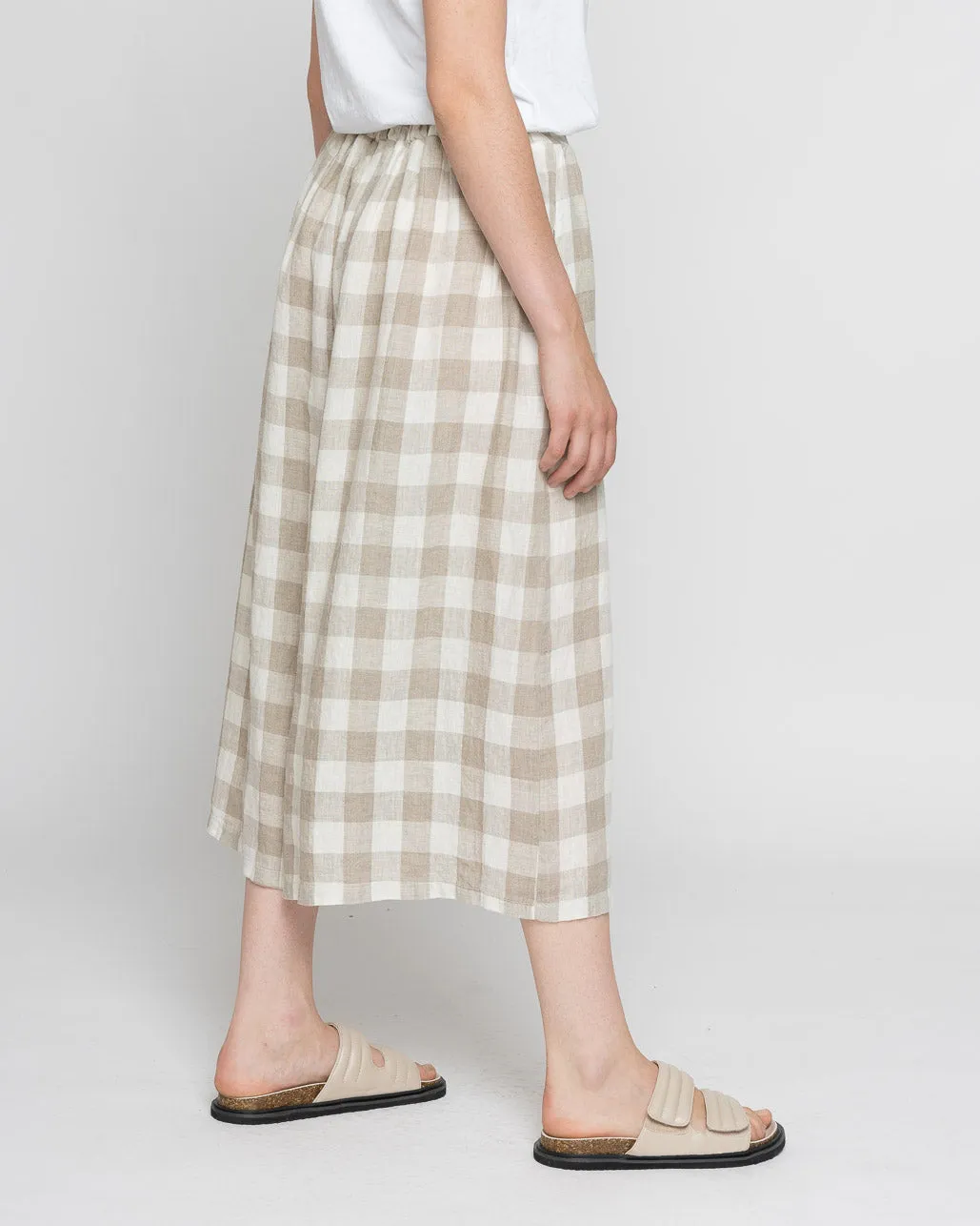 Checker Linen Elastic Waist Capri