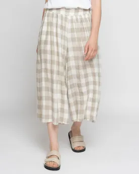 Checker Linen Elastic Waist Capri