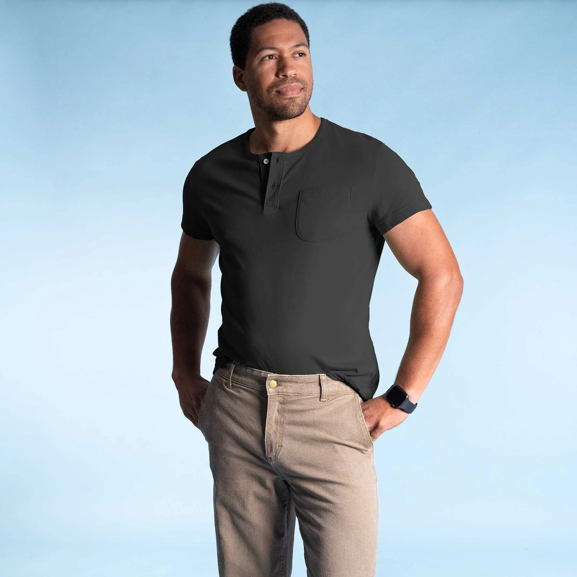 COLIN 100% Organic Prima Cotton Henley Pocket T-Shirt (Plastic-free Tagua Nut Buttons, 100% Biodegradable Option) (Unisex)