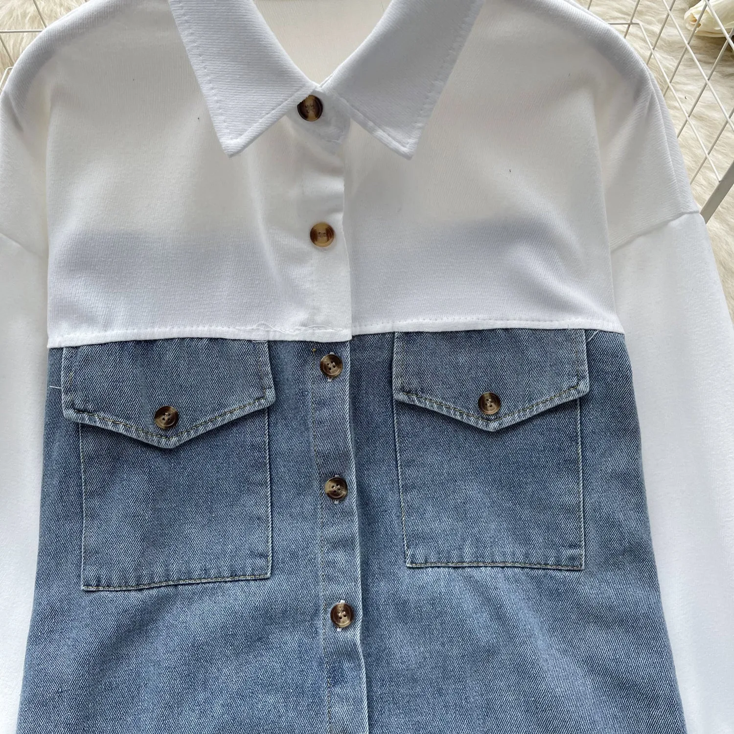 Color Blocking Denim Patchwork Shirt