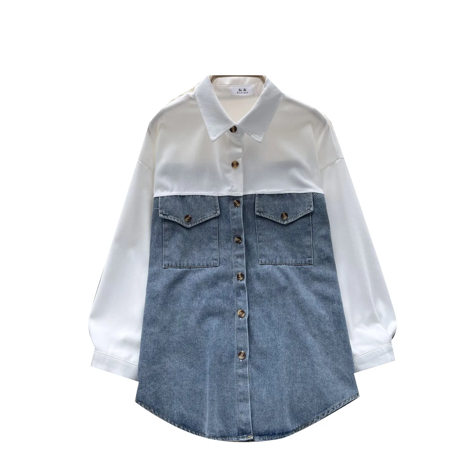 Color Blocking Denim Patchwork Shirt