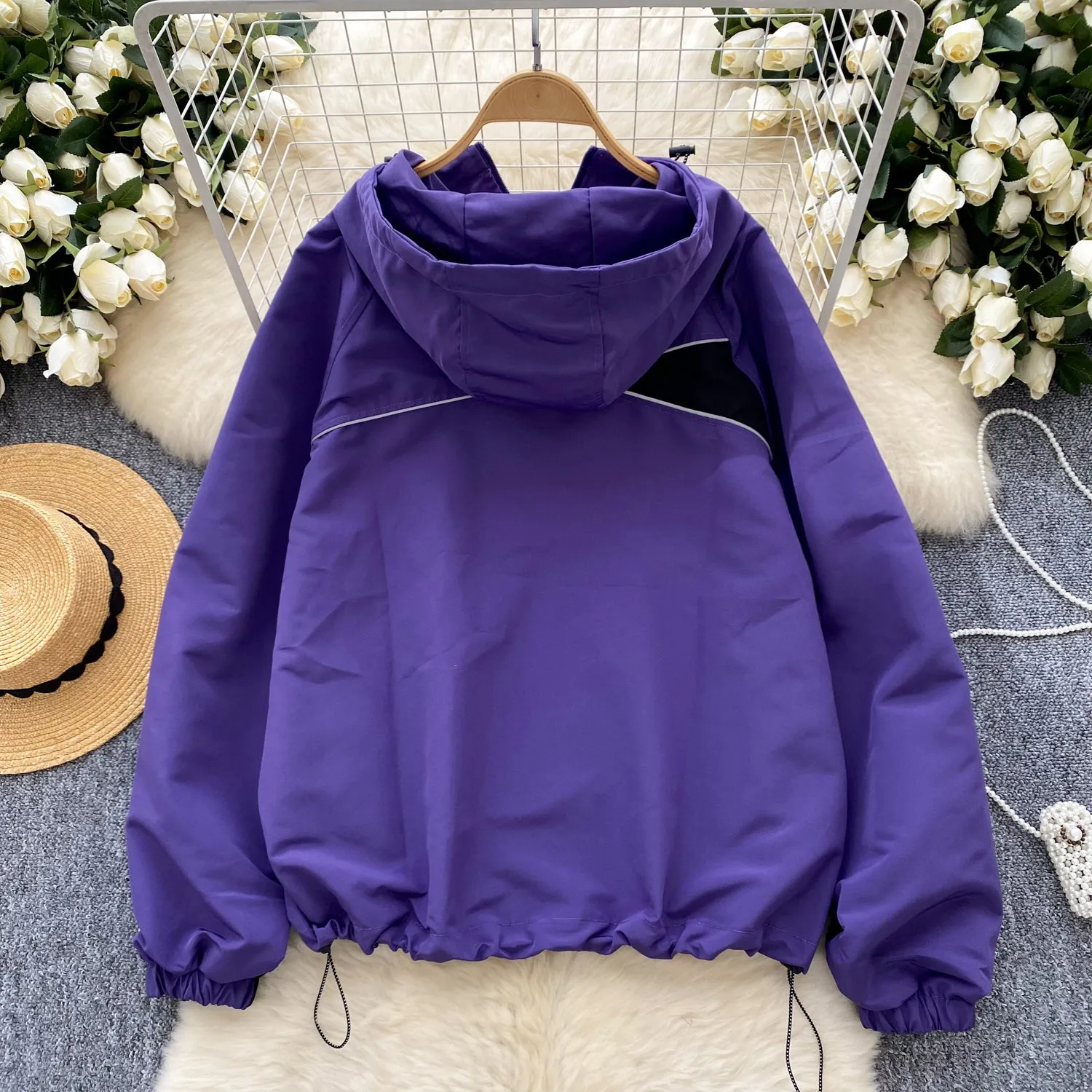 Color Blocking Drawstring Hooded Jacket