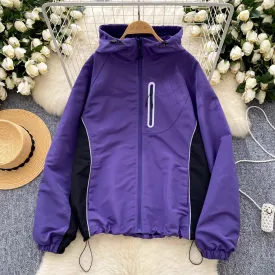 Color Blocking Drawstring Hooded Jacket