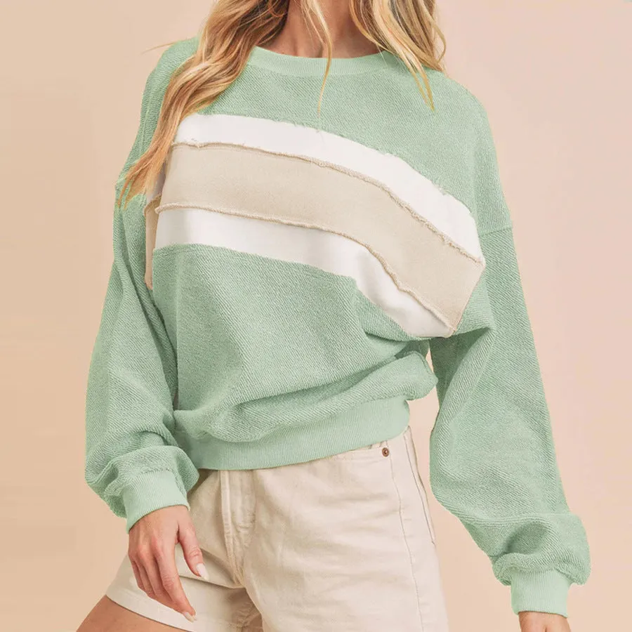 Color Blocking Striped Pullover Sweatshirt