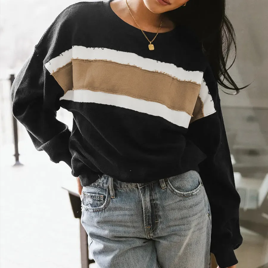 Color Blocking Striped Pullover Sweatshirt