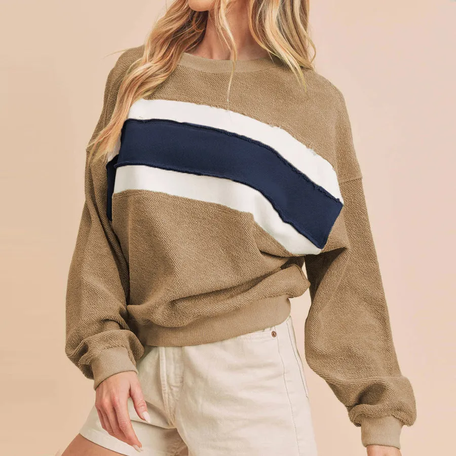 Color Blocking Striped Pullover Sweatshirt