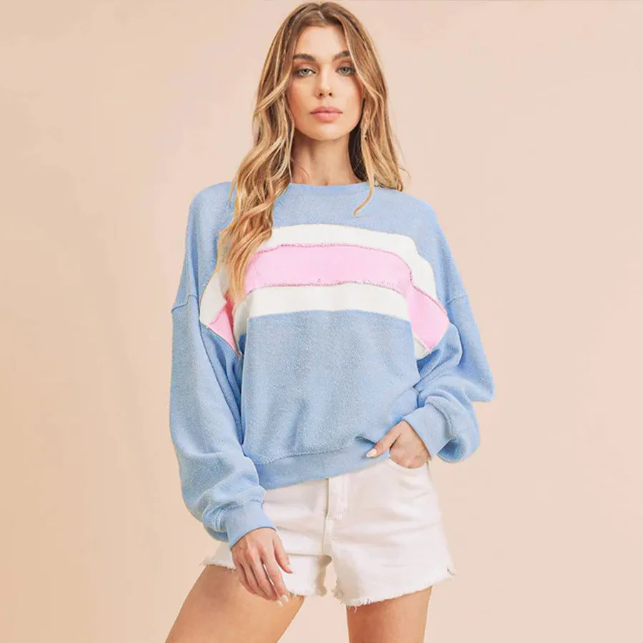 Color Blocking Striped Pullover Sweatshirt