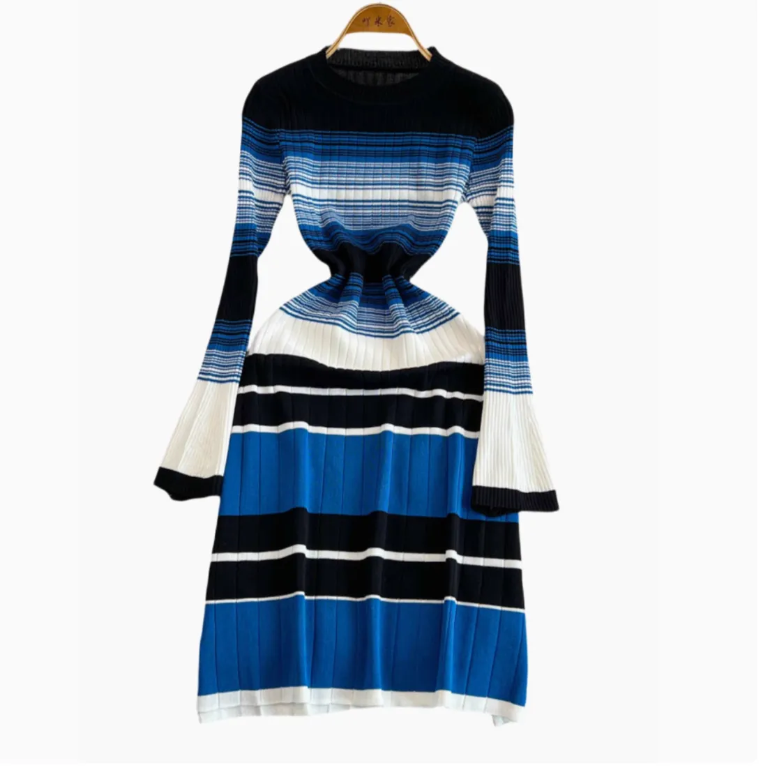 Color-blocking Striped Slim Knit Dress