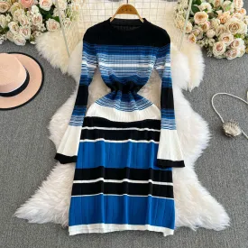 Color-blocking Striped Slim Knit Dress