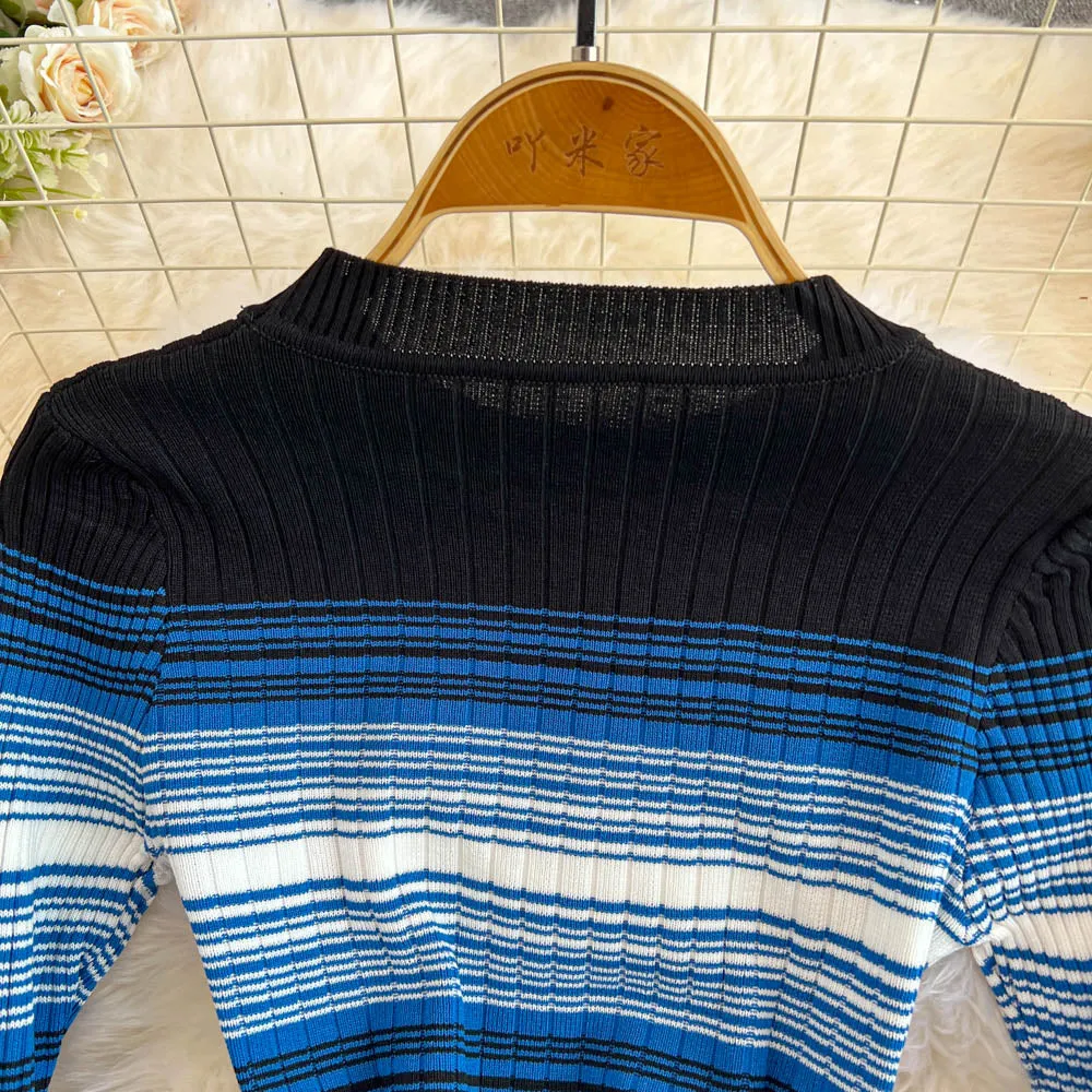 Color-blocking Striped Slim Knit Dress