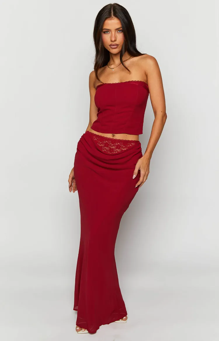 Crimson Rose Red Lace Maxi Skirt