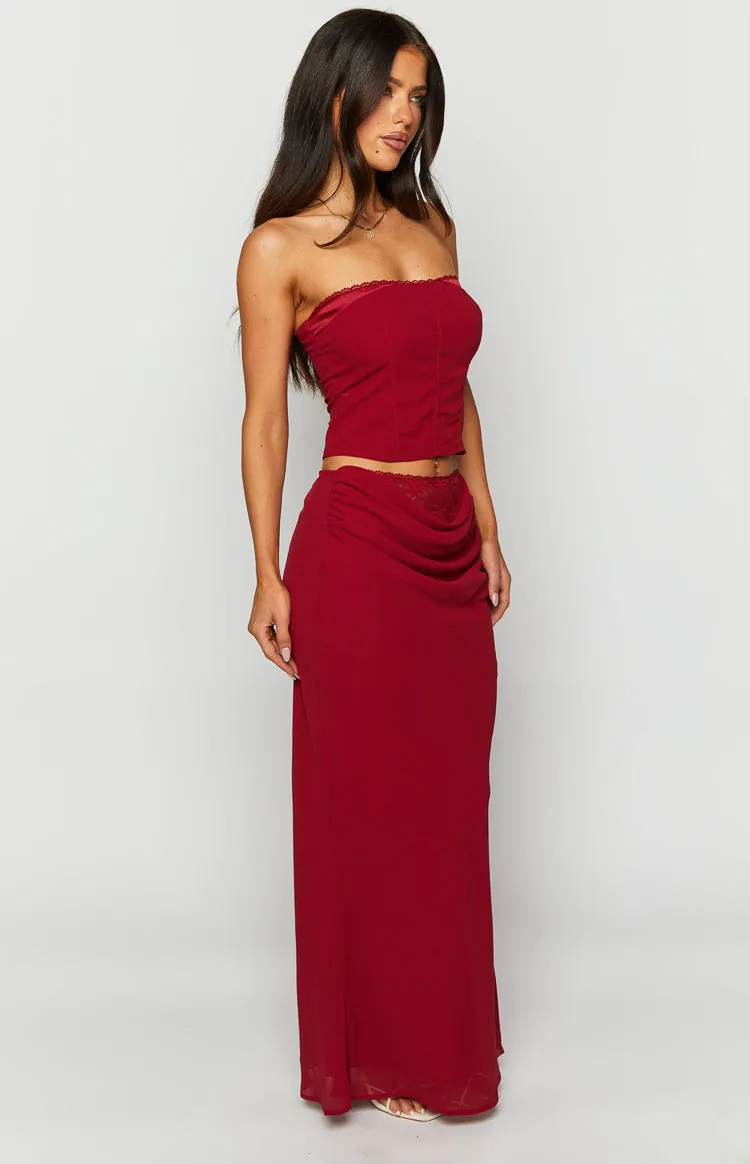 Crimson Rose Red Lace Maxi Skirt