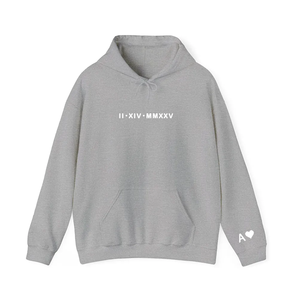 Custom Roman Numeral Date Heavy Blend™ Hooded Sweatshirt, Matching Couples Valentines Day Gift