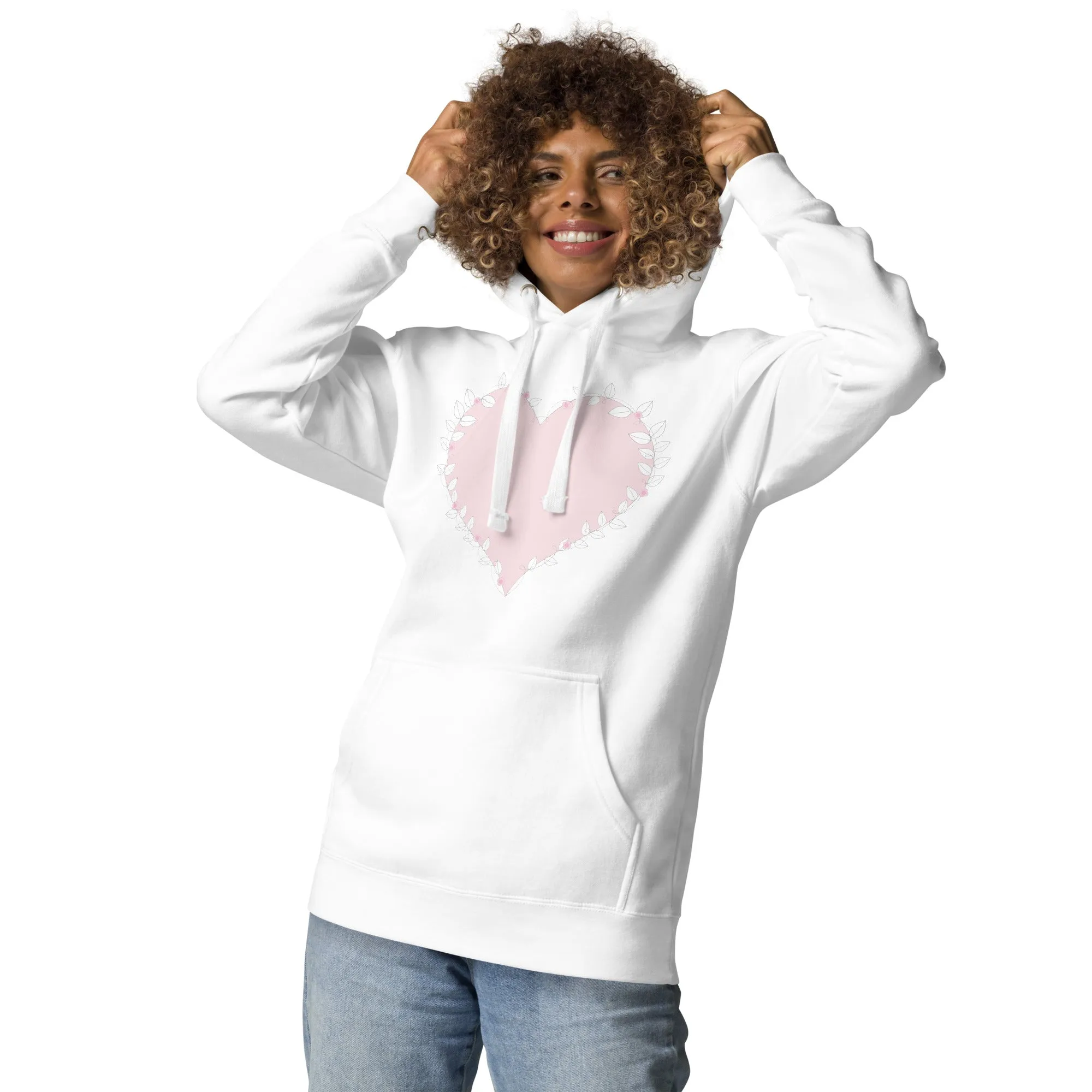 Cutest Pink Stitch Heart Hoodie, Warm & Cozy Hooded Sweatshirt, lioness-love