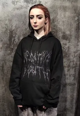 Diamante hoodie youth slogan crystal punk pullover in black