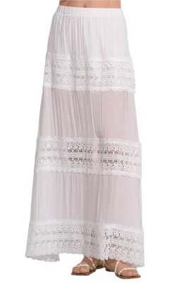 Elan Crochet Inset Tiered Maxi Skirt - White