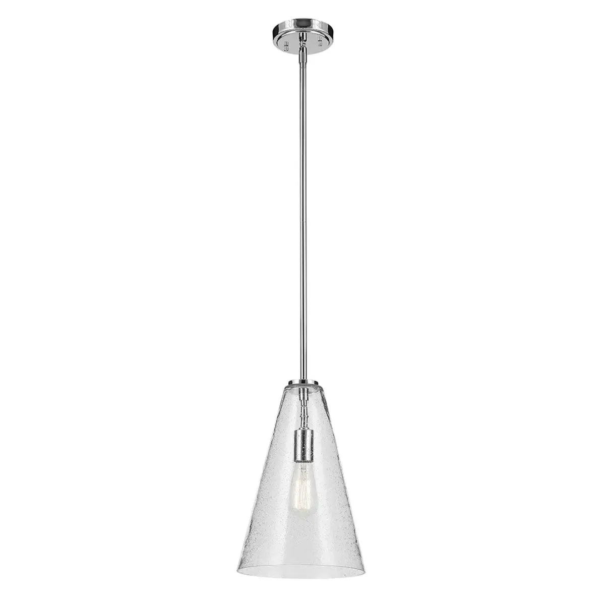 Everly 15" 1-Light Cone Pendant Light with Clear Seeded Glass, Chrome Finish