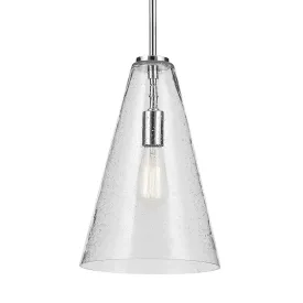 Everly 15" 1-Light Cone Pendant Light with Clear Seeded Glass, Chrome Finish