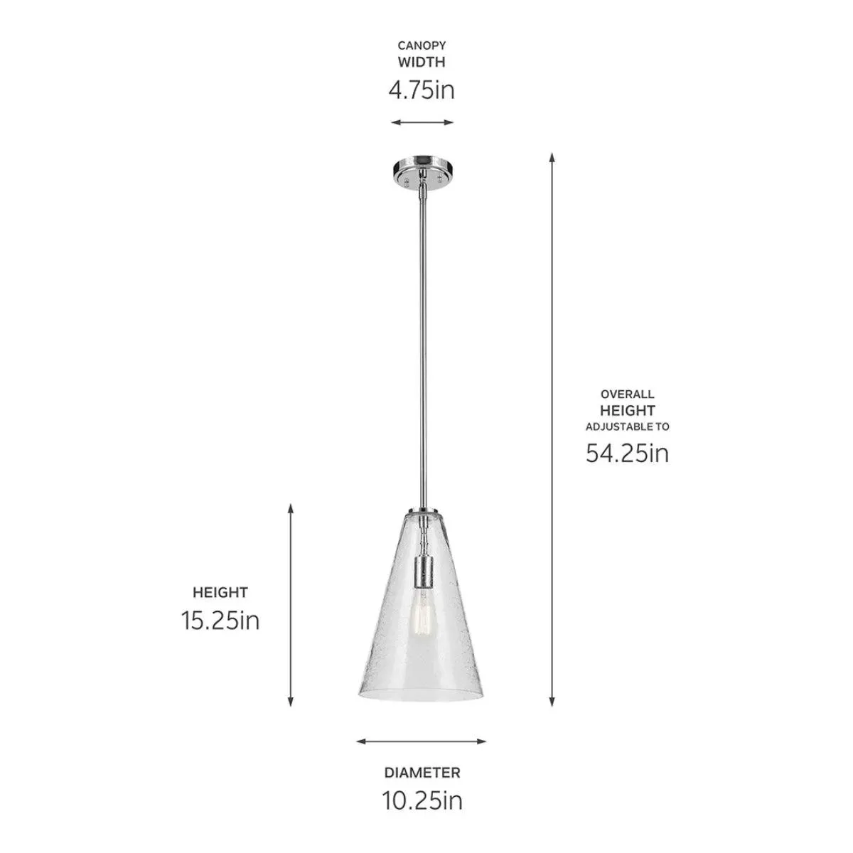 Everly 15" 1-Light Cone Pendant Light with Clear Seeded Glass, Chrome Finish