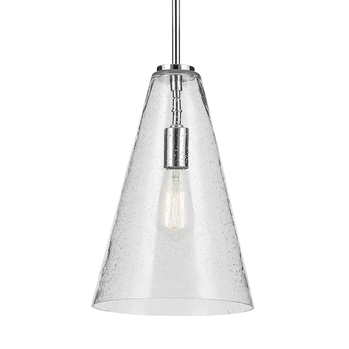 Everly 15" 1-Light Cone Pendant Light with Clear Seeded Glass, Chrome Finish