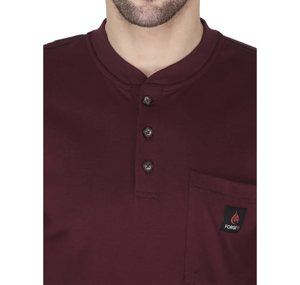 Forge Fr Men's Burgundy Henley Neck Long Sleeve T-shirt