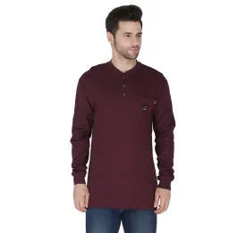 Forge Fr Men's Burgundy Henley Neck Long Sleeve T-shirt