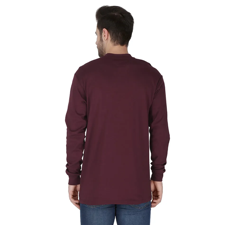 Forge Fr Men's Burgundy Henley Neck Long Sleeve T-shirt